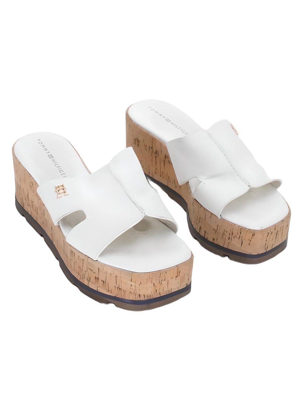 Tommy Hilfiger Womens Heliena White Cork Platform Slide Sandals Size 7.5M